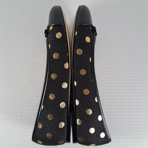 Talbots Blair Cap Toe Ballet Flats Womens 7.5 Black Gold Foil Dot Jacquard Shoes - Picture 14 of 14